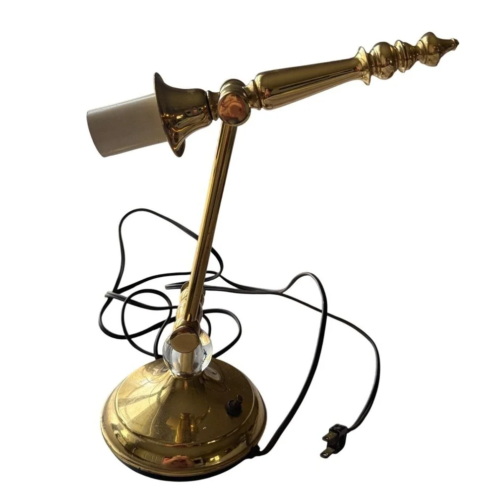 Tower Craftsman Brass Desk‎ Lamp 1950s Crystal Accent Adjustable Red Bank NJ